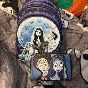 Loungefly Blue and Purple corpse bride set Backpack and Wallet